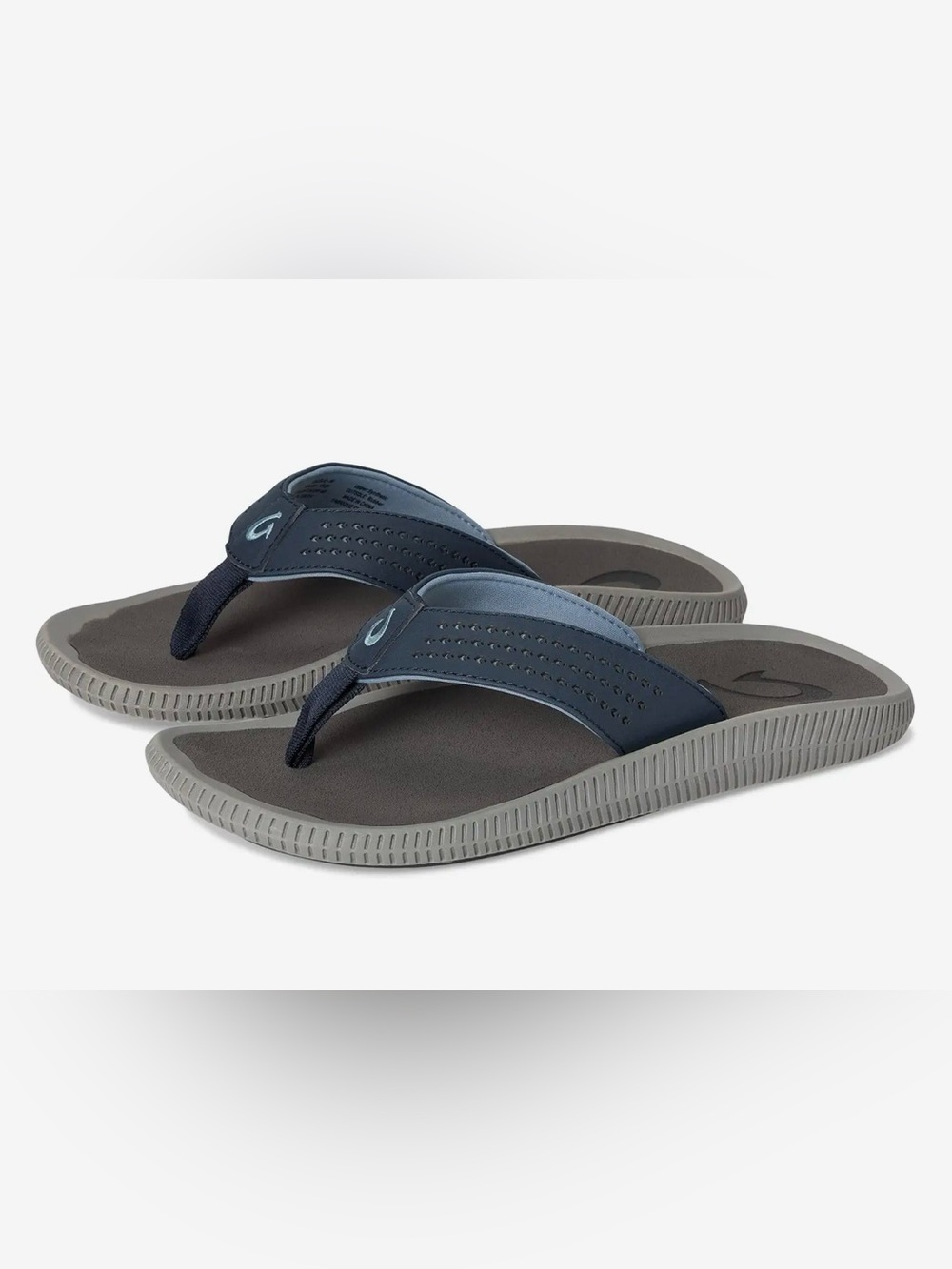 OluKai Ulele Beach Gray/Blue Thong Sandals Men Slip On Flip Flop 12